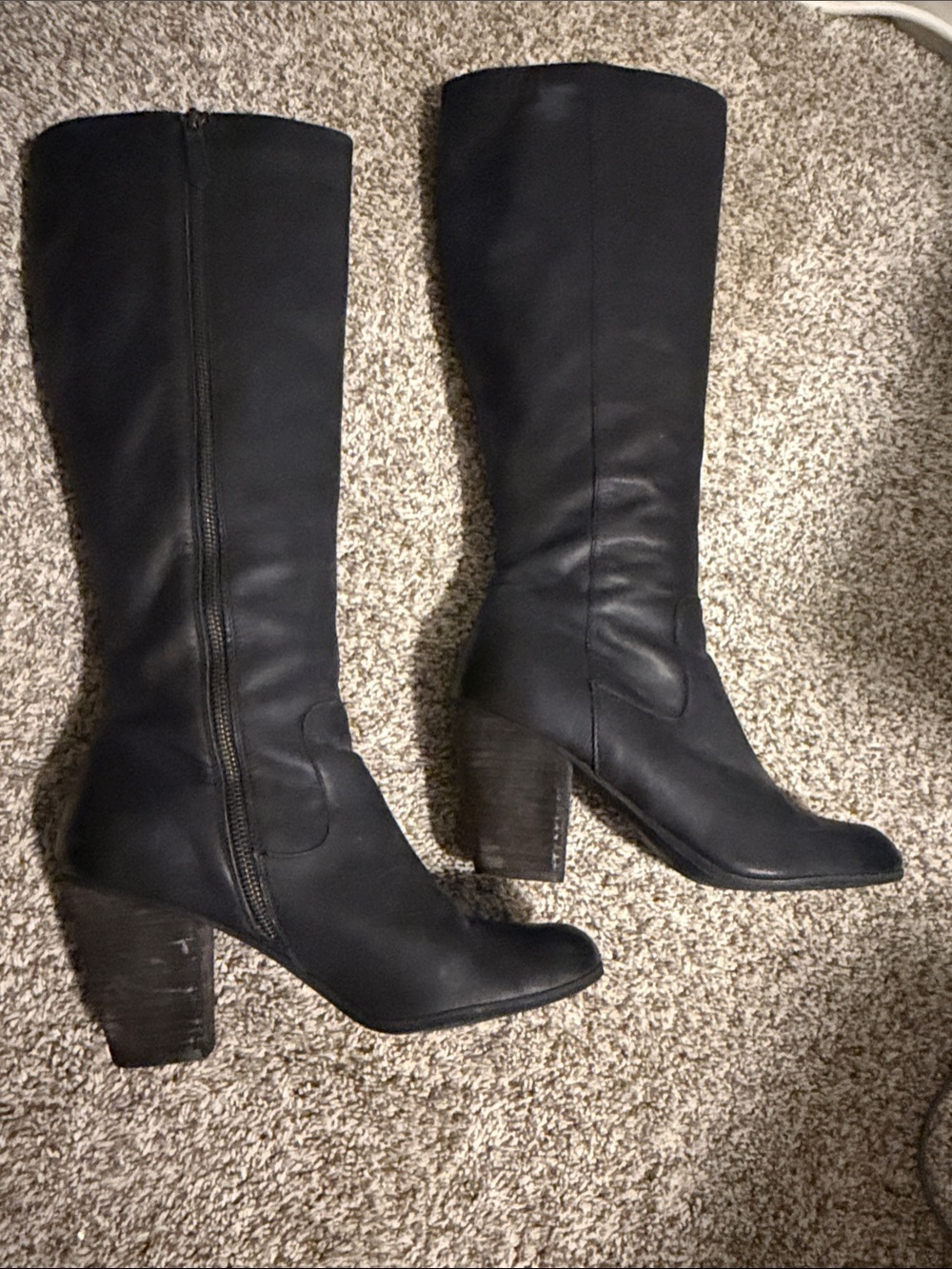 bp Black Leather Knee High Block Heel Boots - see note about sizing